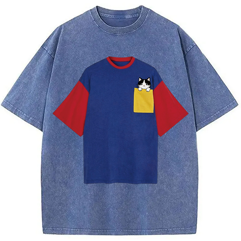 Modecanvas Color-blocked Shirt Of DTG Printing Washed T-Shirt