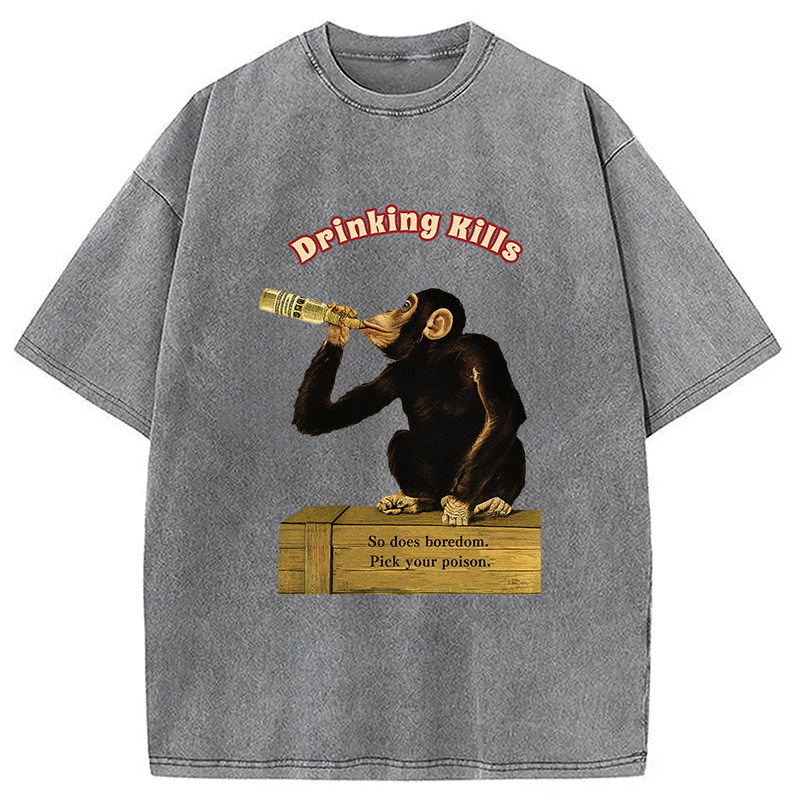Modecanvas Drinking Kills Monkey Washed T-Shirt