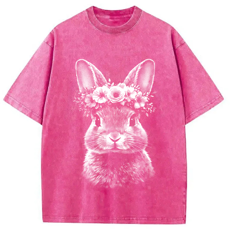 Modecanvas Floral Bunny Easter DTG Printing Washed T-Shirt