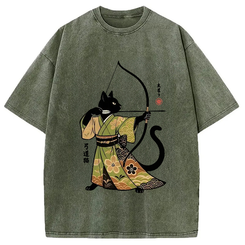 Modecanvas Japan Cat Archery Washed T-Shirt