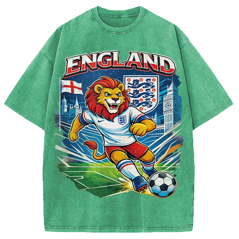 Modecanvas England Lion Soccer DTG Printing Washed T-Shirt