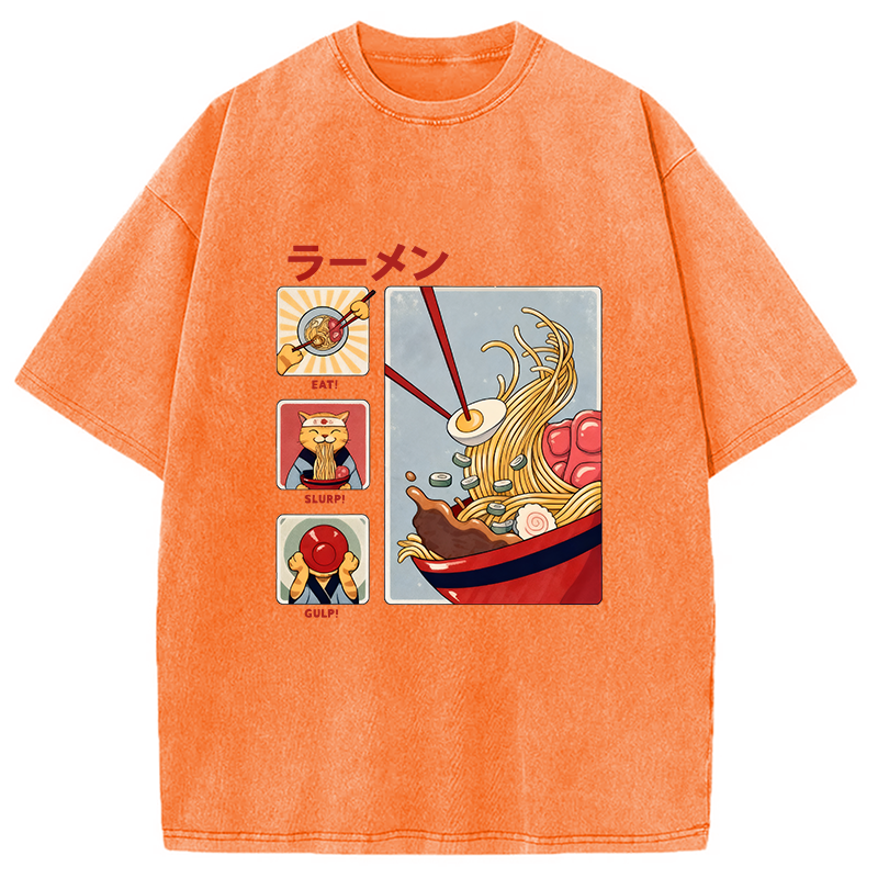 Modecanvas Making Ramen Steps To Cats Washed T-Shirt