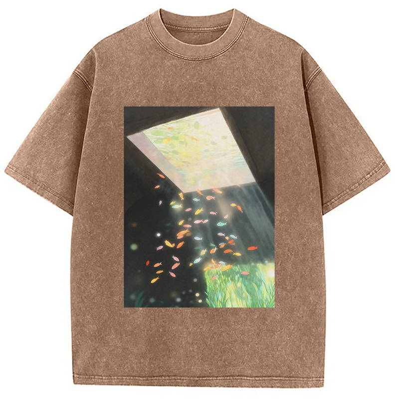 Modecanvas Fish Swimming in the Air Washed T-Shirt