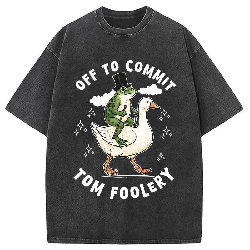 Modecanvas Frog Riding Goose Funny Sarcastic Meme Washed T-Shirt-modecanvas
