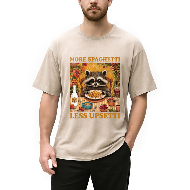 Modecanvas More Spagetti Less Upsetti Raccoon DTG Printing Washed T-Shirt