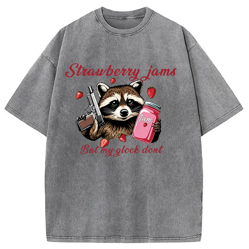Modecanvas Strawberry Jams Raccoon DTG Printing Washed T-Shirt