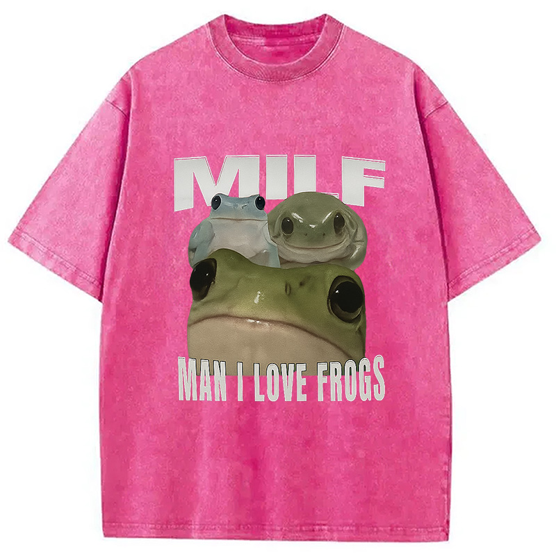 Modecanvas Man I Love Frogs Washed T-Shirt-modecanvas