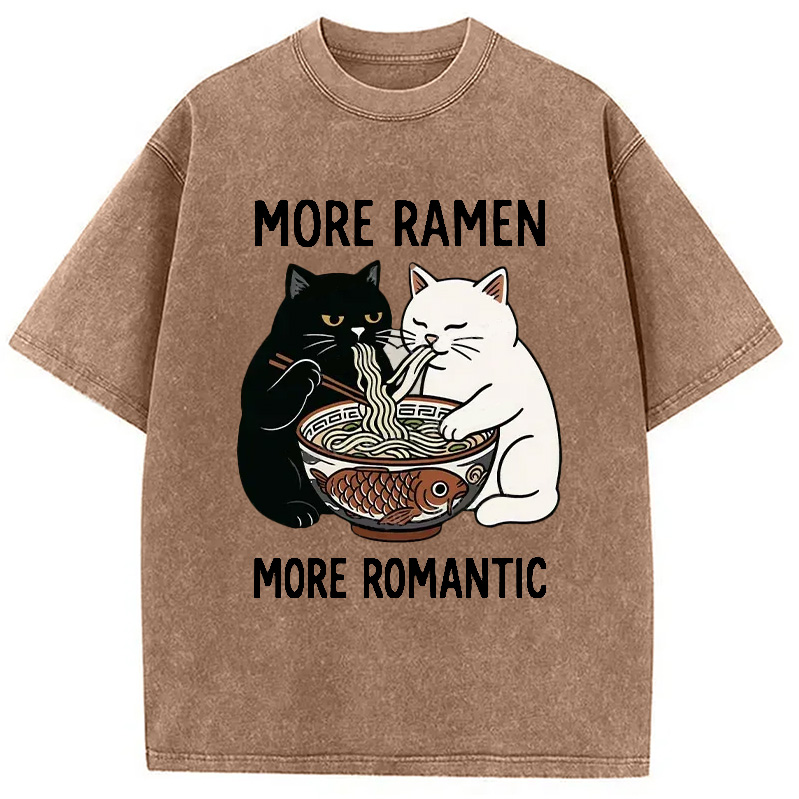 Modecanvas Two Cats Are Eating Ramen Washed T-Shirt