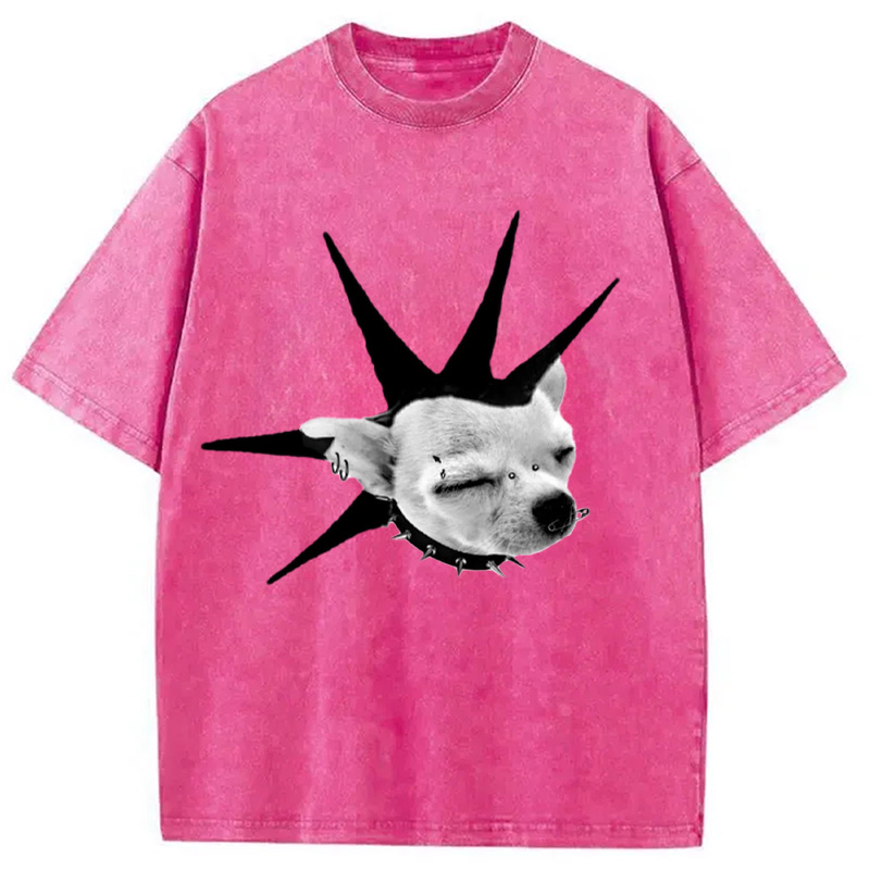 Modecanvas Funny Collar Dog Meme Washed T-Shirt