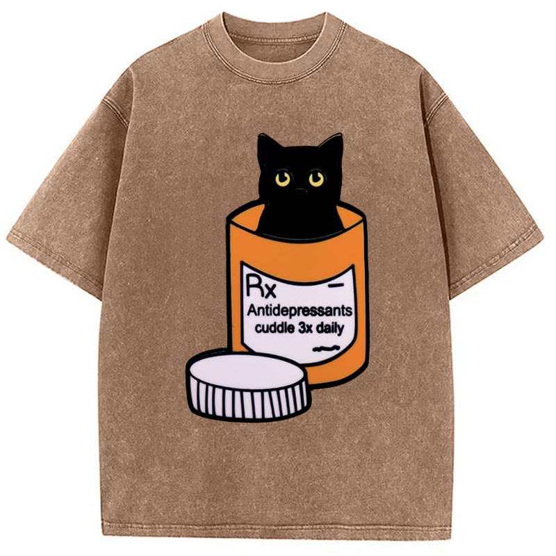 Modecanvas Black Cat Medicine Bottle Washed T-Shirt