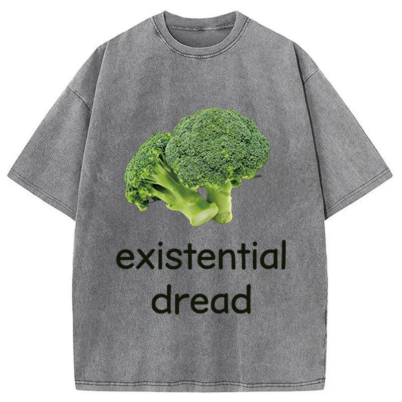 Modecanvas Existential Dread Broccoli DTG Printing Washed T-Shirt