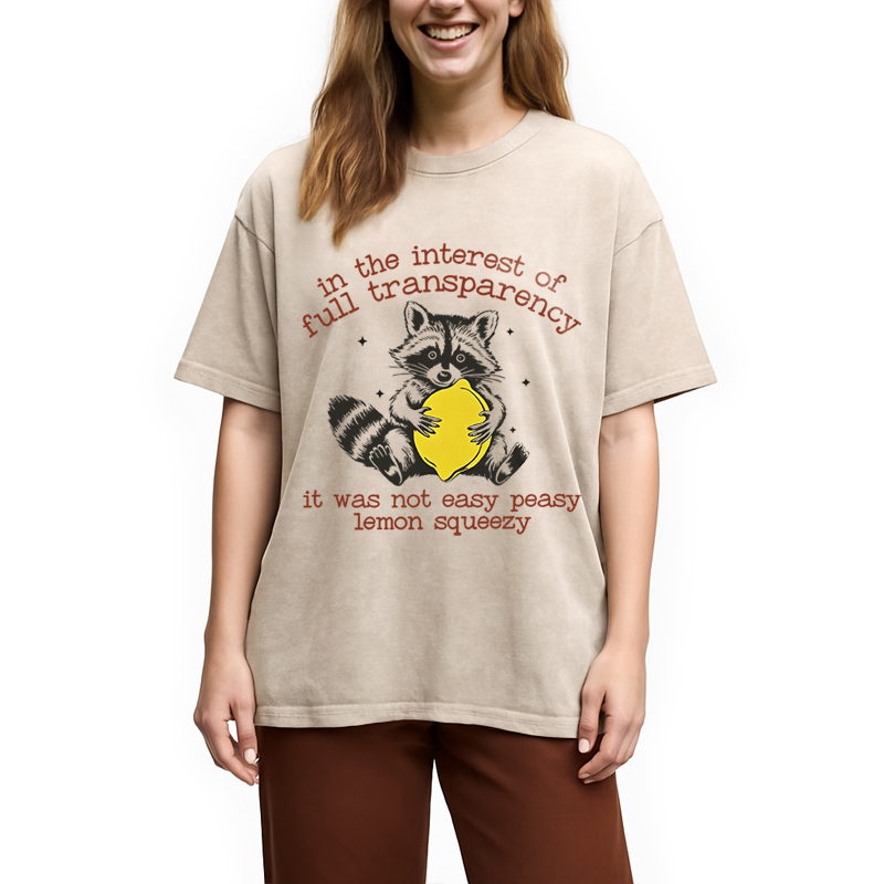 Modecanvas Racoon Lemon Squeezy DTG Printing Washed T-Shirt-modecanvas