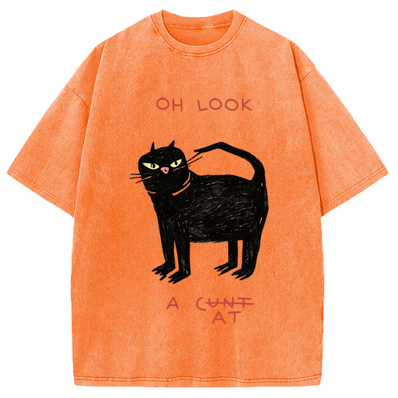 Modecanvas Oh Look Cat DTG Printing Washed T-Shirt
