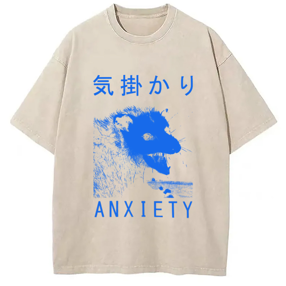 Modecanvas Anxiety Japanese Opossum Washed T-Shirt-modecanvas