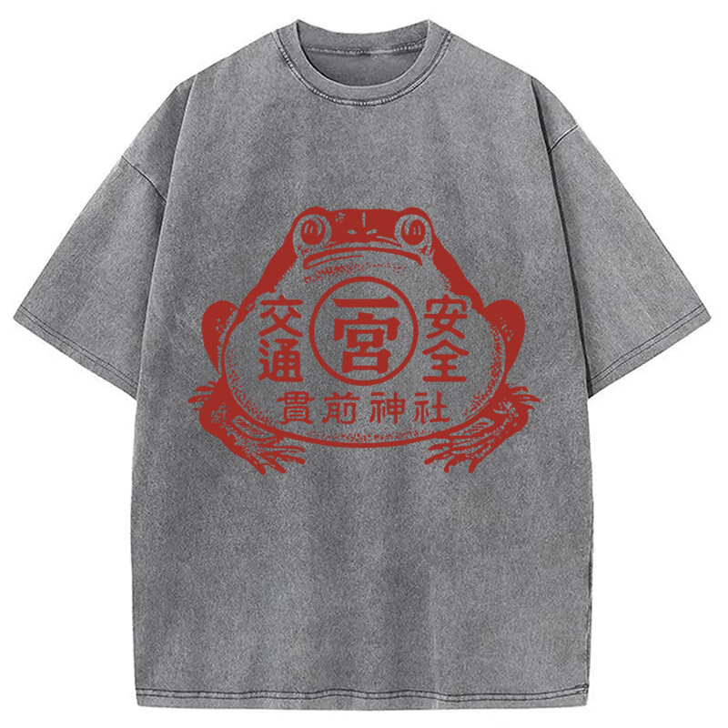 Modecanvas Vintage Japanese Frog DTG Printing Washed T-Shirt