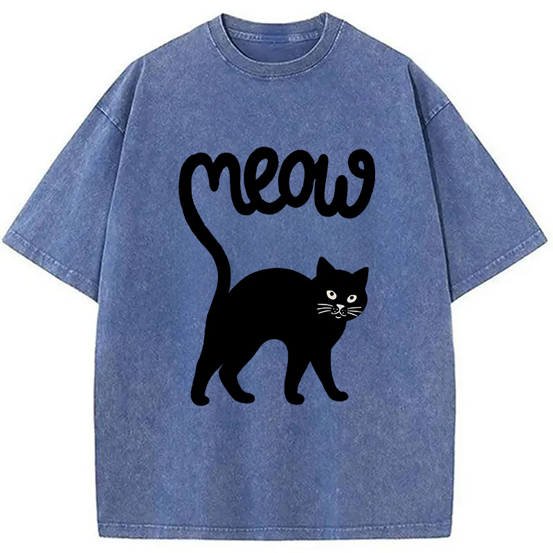 Modecanvas Funny Cat Tail Washed T-Shirt