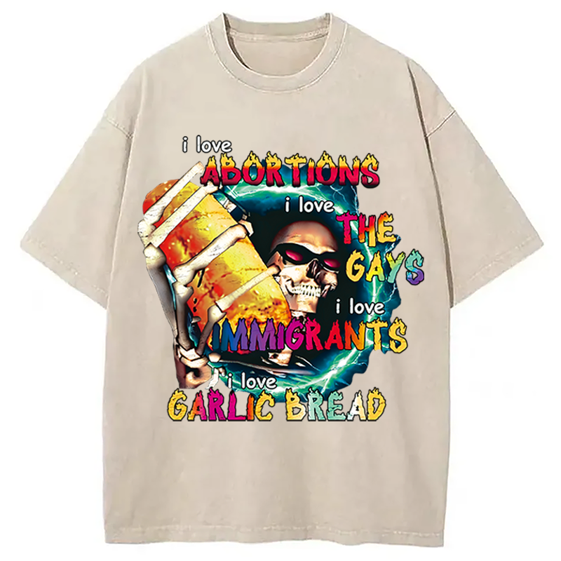 Modecanvas I Love Garlic Bread DTG Printing Washed T-Shirt
