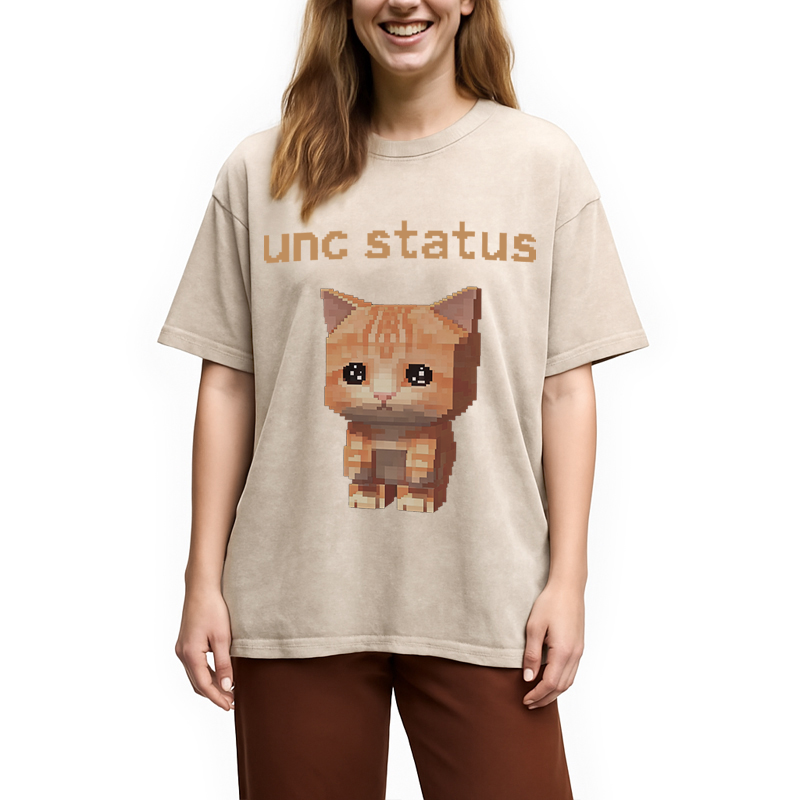 Modecanvas Unc Status Cat DTG Printing Washed T-Shirt-modecanvas