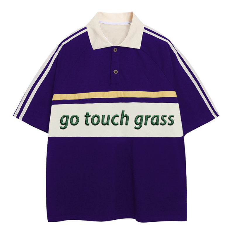 Modecanvas Go Touch Grass Polo Embroidered T-Shirt