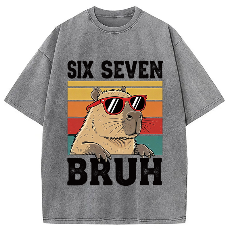 Modecanvas Funny Six Seven Capybara DTG Printing Washed T-Shirt