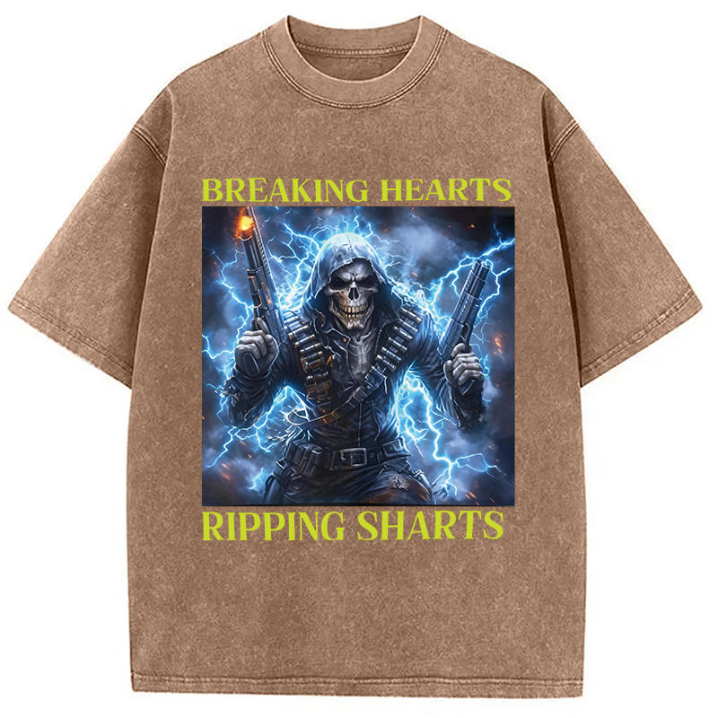 Modecanvas Breaking Hearts Ripping DTG Printing Washed T-Shirt