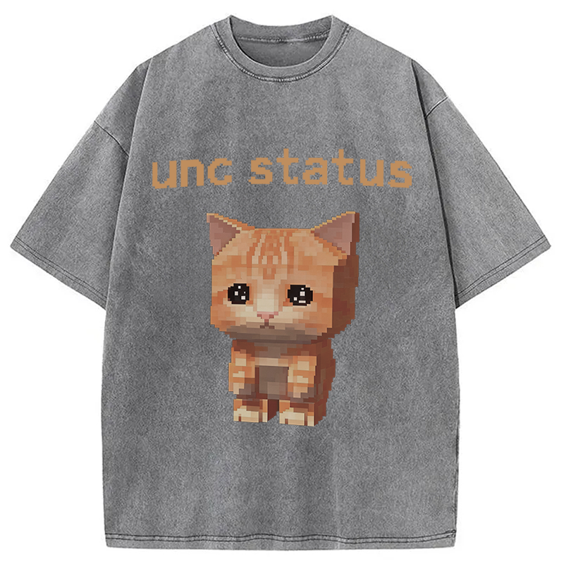 Modecanvas Unc Status Cat DTG Printing Washed T-Shirt-modecanvas