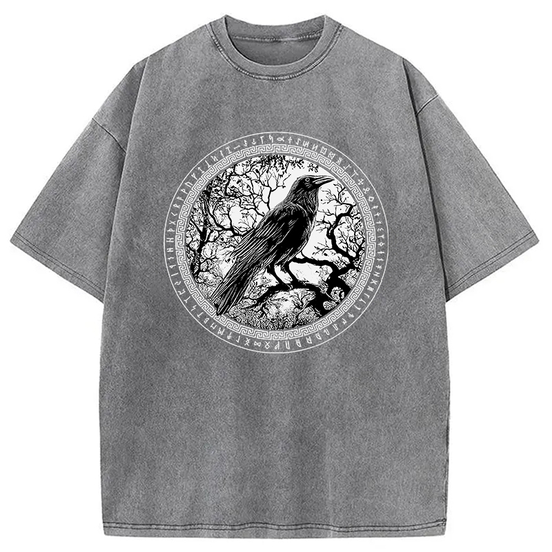 Modecanvas Circle of the Raven DTG Printing Washed T-Shirt