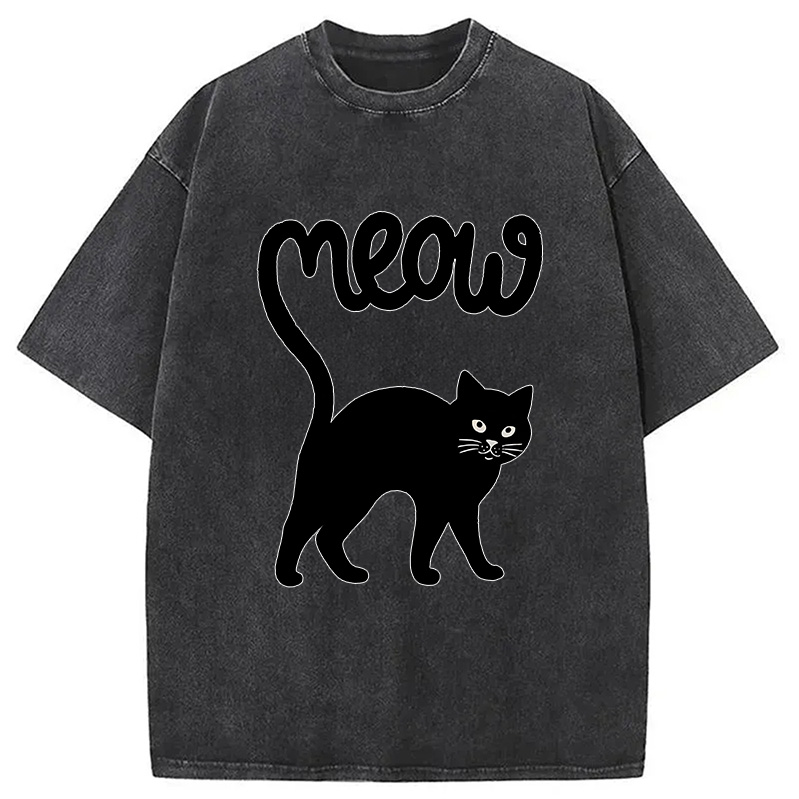 Modecanvas Funny Cat Tail Washed T-Shirt