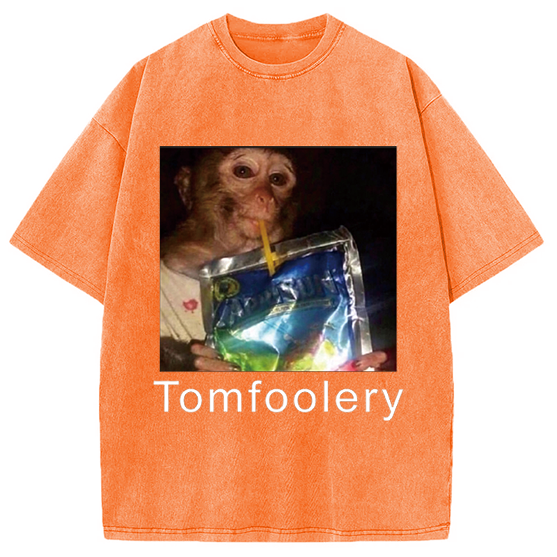 Modecanvas Tomfoolery Monkey Drinking Meme DTG Printing Washed T-Shirt