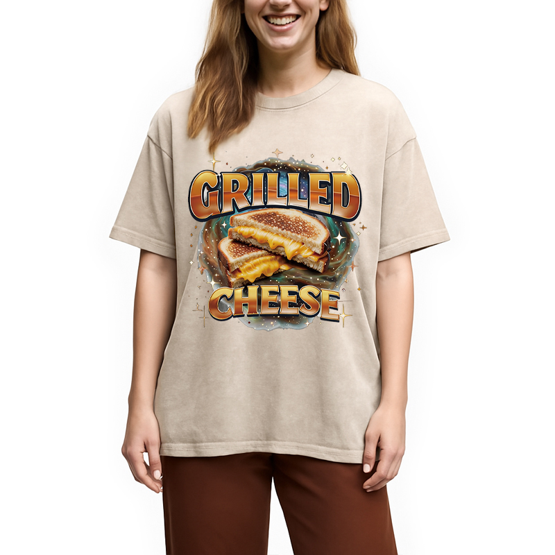 Modecanvas Grilled Cheese DTG Printing Washed T-Shirt