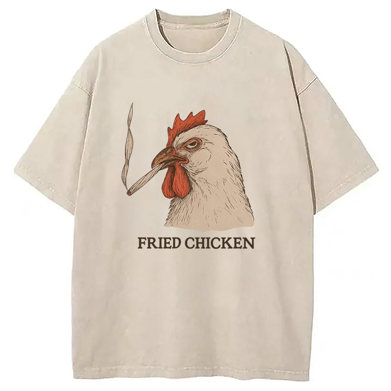 Modecanvas Fried Chicken 420 Smoking Meme Washed T-Shirt-modecanvas