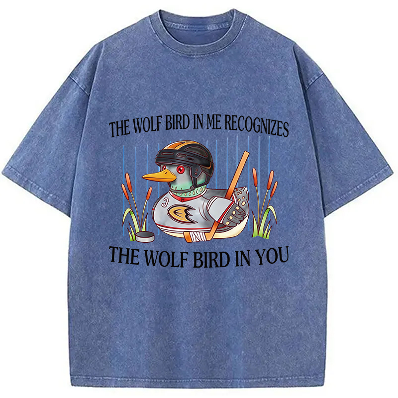 Modecanvas Wolf Bird DTG Printing Washed T-Shirt