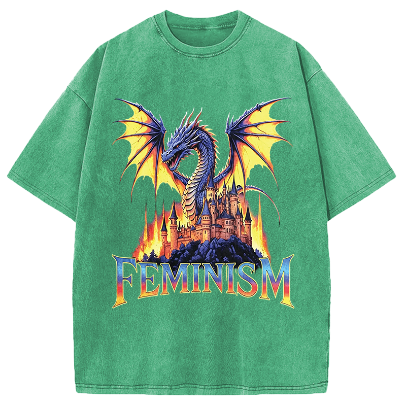 Modecanvas Feminism Dragon DTG Printing Washed T-Shirt