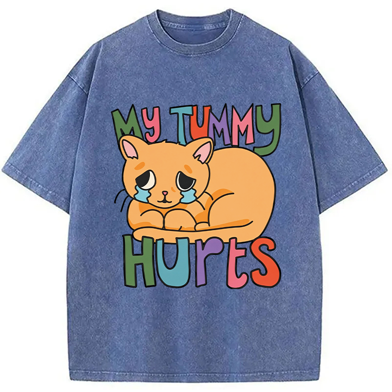 Modecanvas My Tummy Hurts Cat DTG Printing Washed T-Shirt