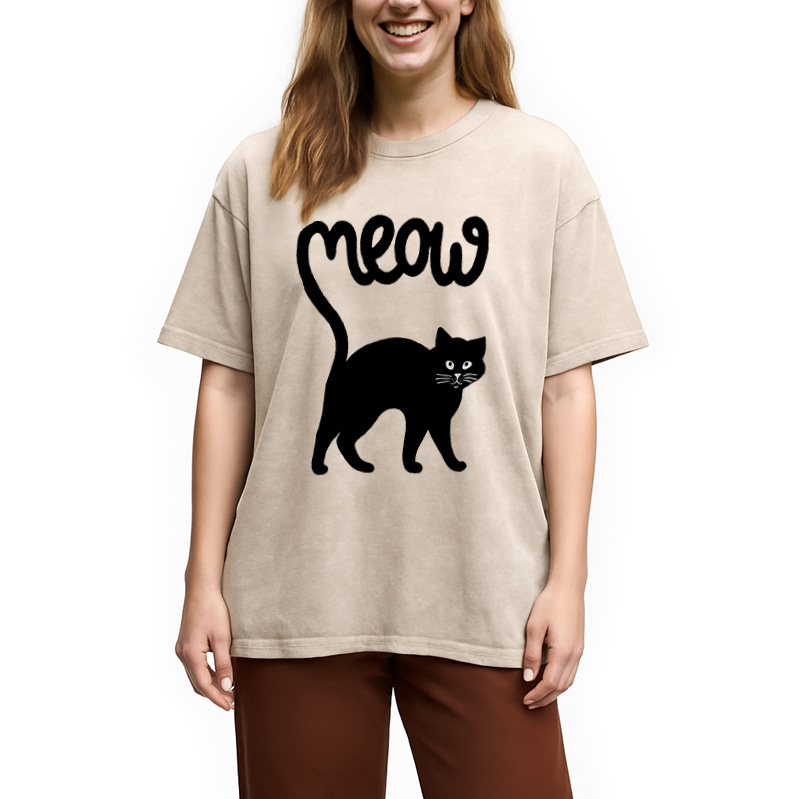 Modecanvas Funny Cat Tail Washed T-Shirt