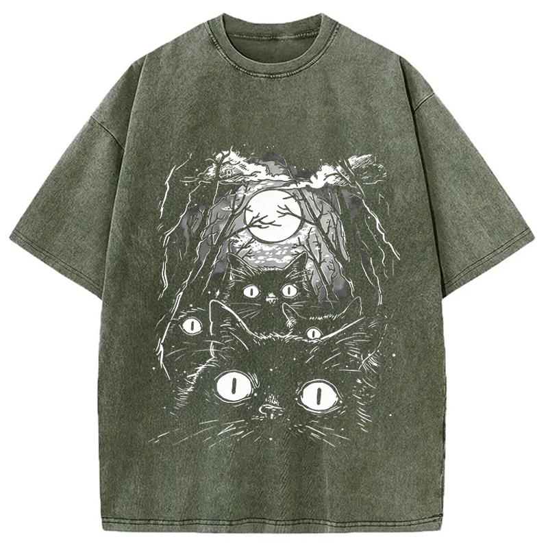 Modecanvas Black Cats Vintage DTG Printing Washed T-Shirt