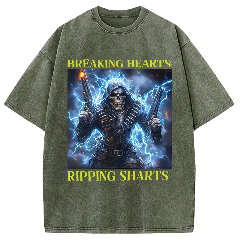 Modecanvas Breaking Hearts Ripping DTG Printing Washed T-Shirt
