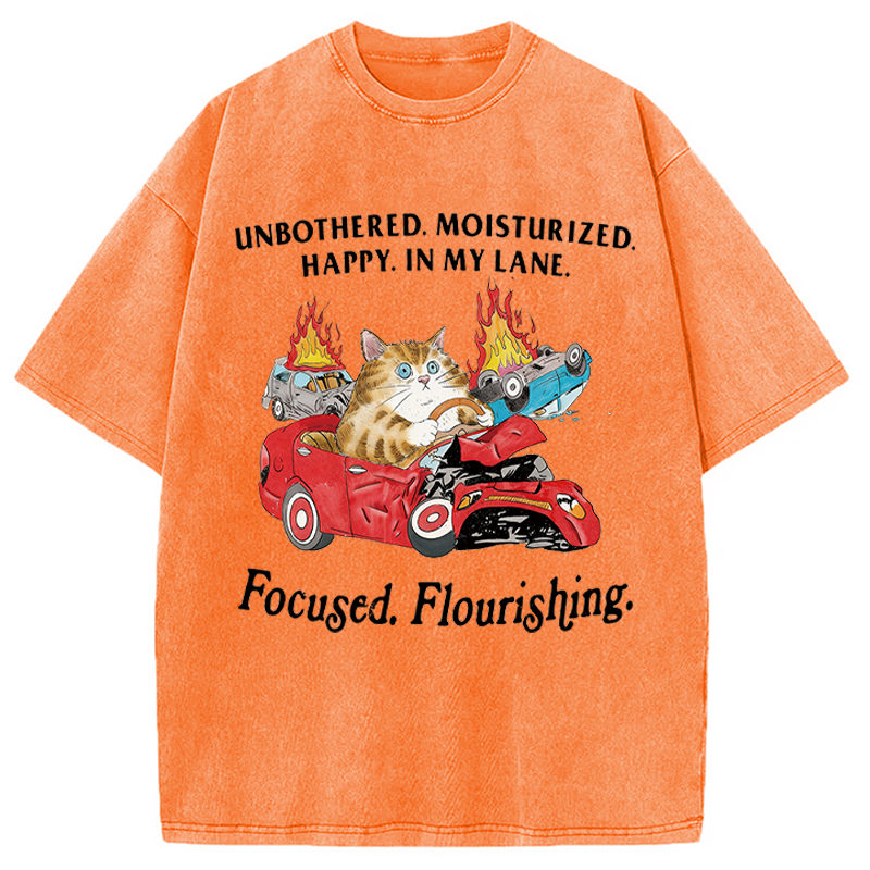 Modecanvas Unbothered Cat DTG Printing Washed T-Shirt