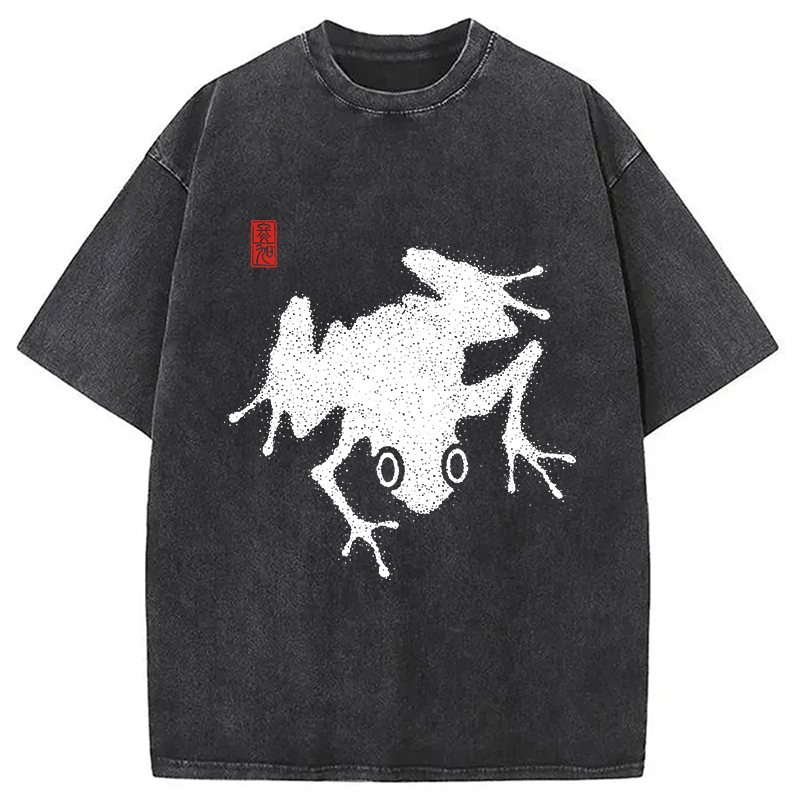 Modecanvas A Stippled Frog DTG Printing Washed T-Shirt-modecanvas