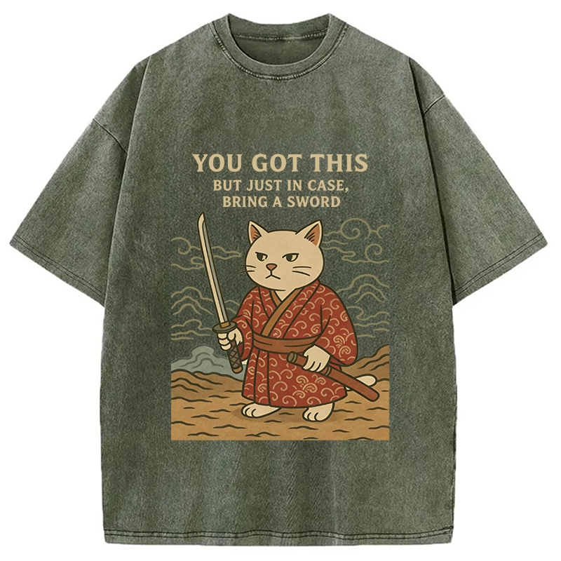 Modecanvas You Got This Japanese Cat DTG Printing Washed T-Shirt