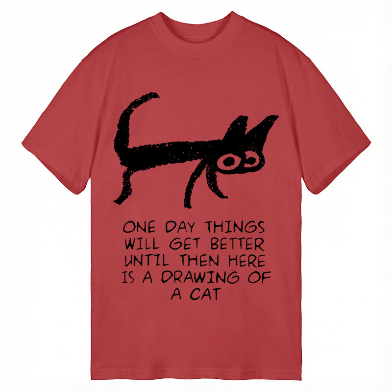 Modecanvas Cat Cheer Up Drawing DTG Printing Classic T-Shirt-modecanvas