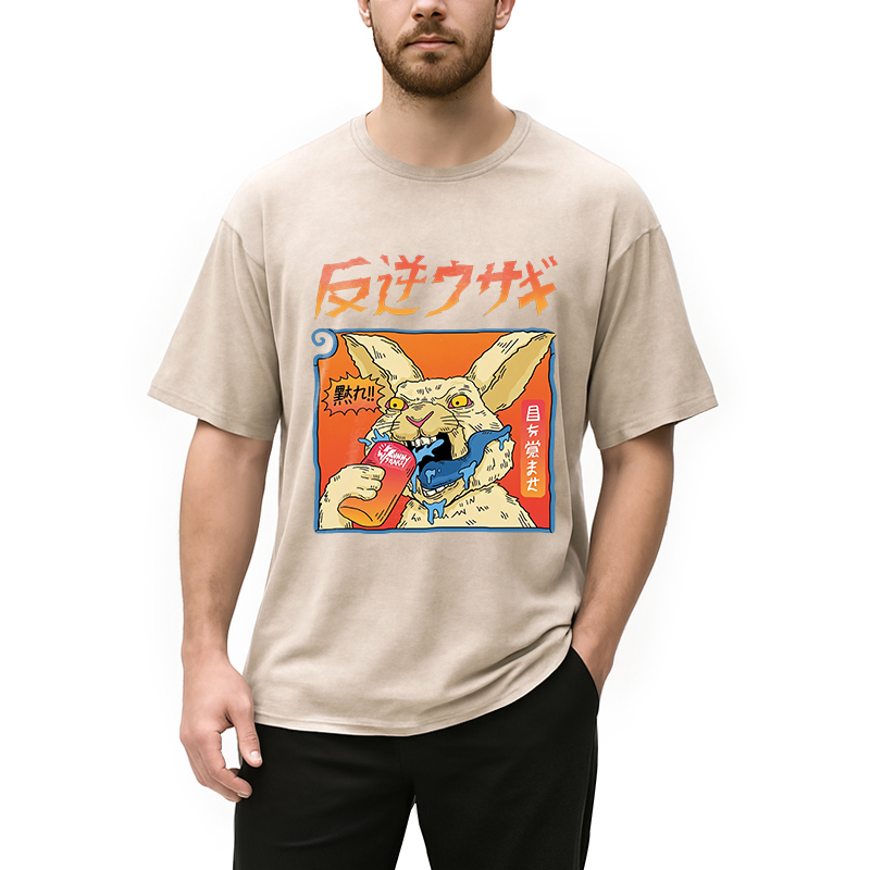 Modecanvas Rebellious Rabbit DTG Printing Washed T-Shirt