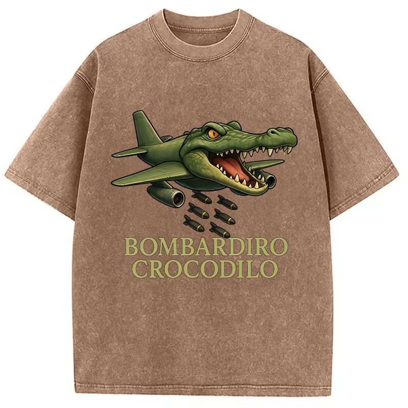 Modecanvas Bombardiro Crocodilo DTG Printing Washed T-Shirt-modecanvas