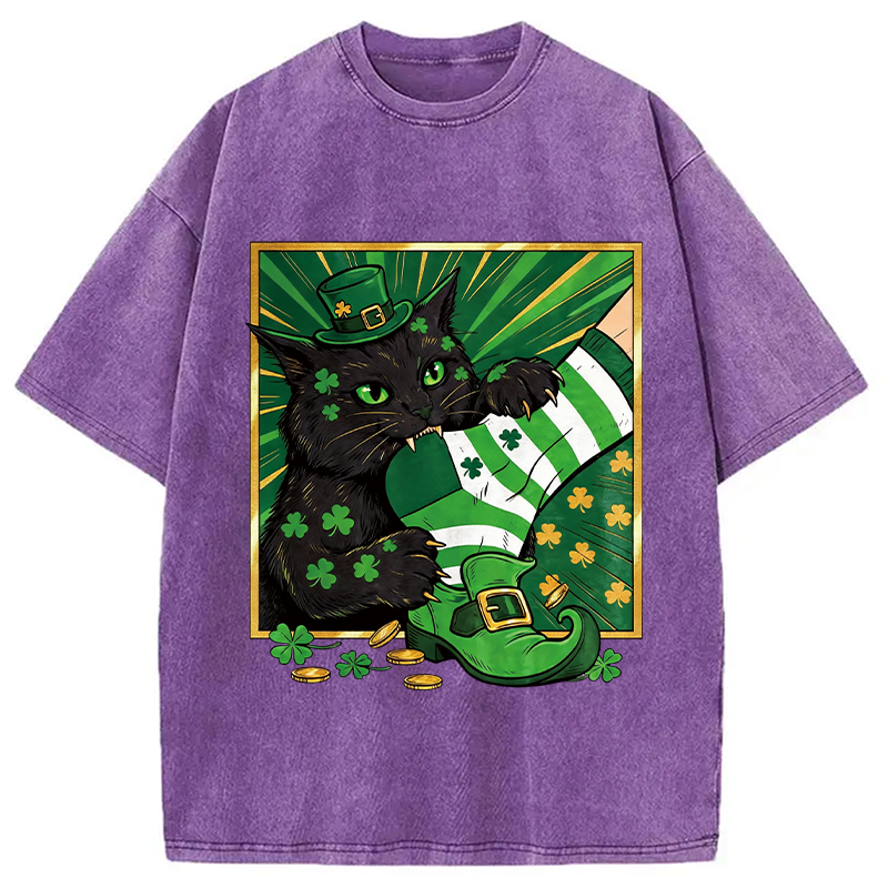 Modecanvas Naughty Cat Bites People DTG Printing Washed T-Shirt