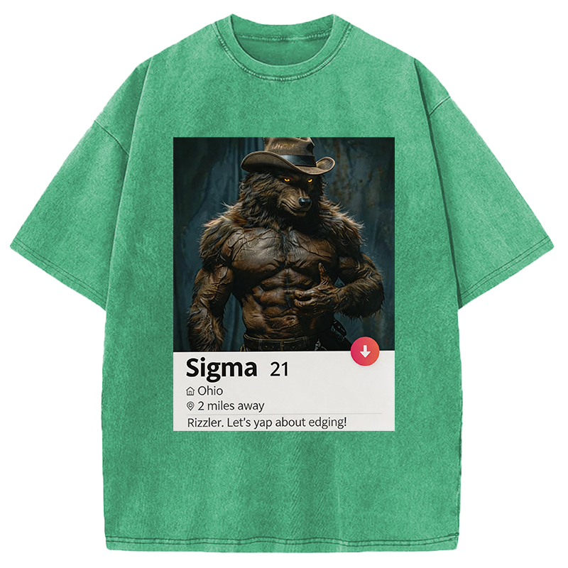 Modecanvas Sigma Werewolf Meme DTG Printing Washed T-Shirt