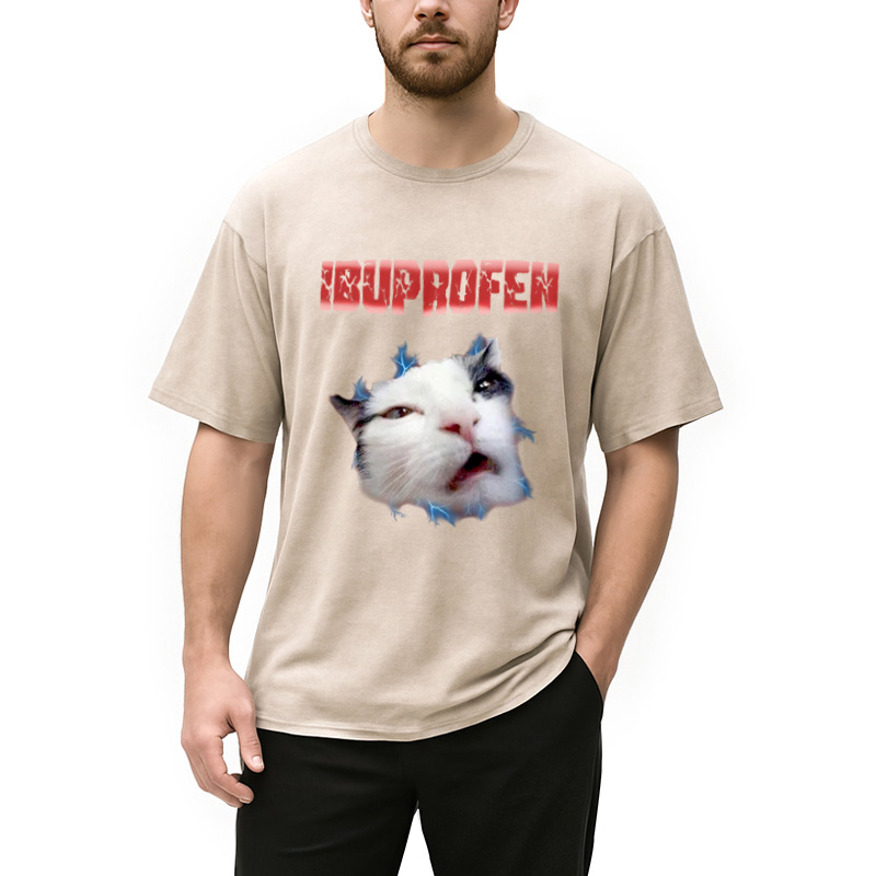 Modecanvas Ibuprofen Cat Meme Washed T-Shirt