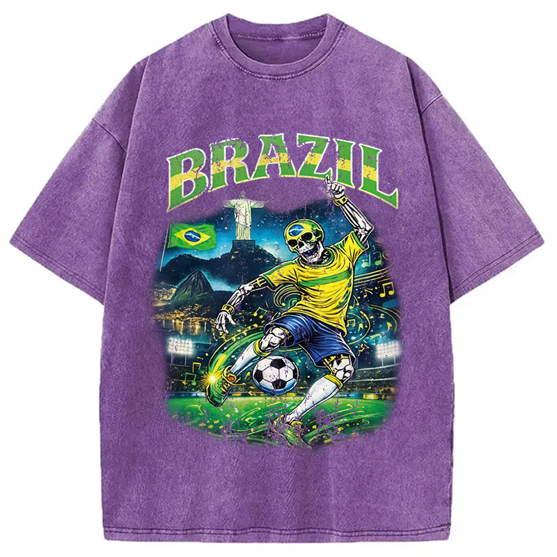 Modecanvas Brazil Soccer Vintage DTG Printing Washed T-Shirt