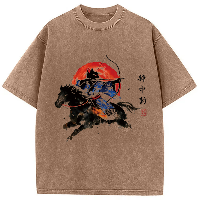 Modecanvas Year Of The Horse Cat DTG Printing Washed T-Shirt