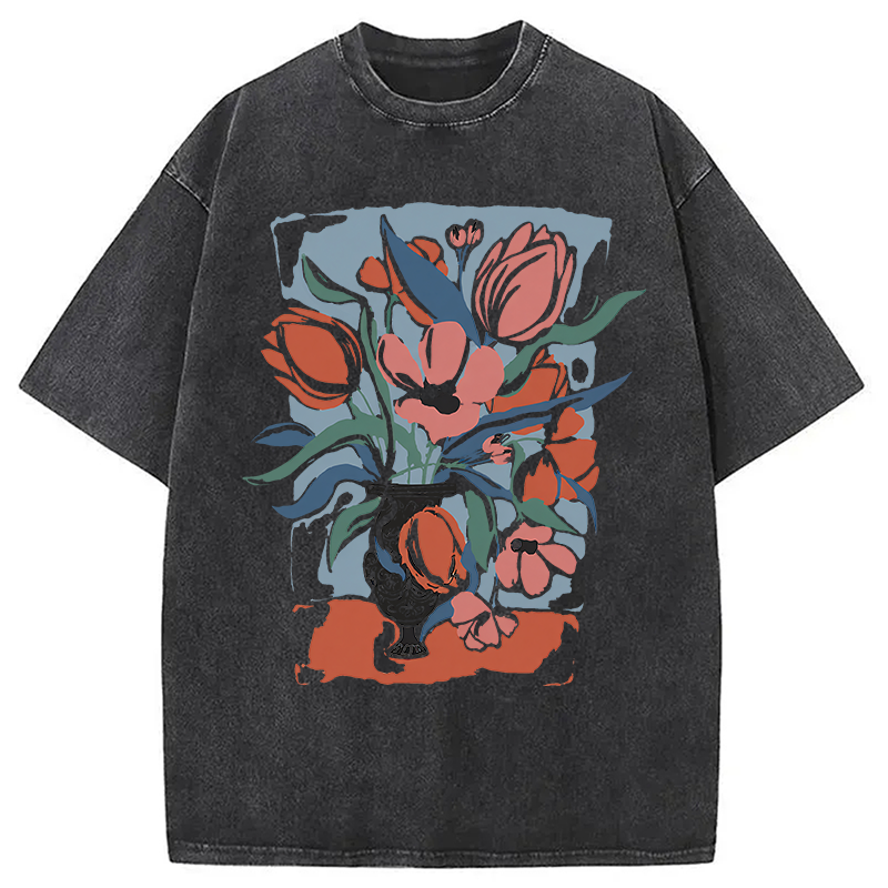 Modecanvas Spring Flower DTG Printing Washed T-Shirt