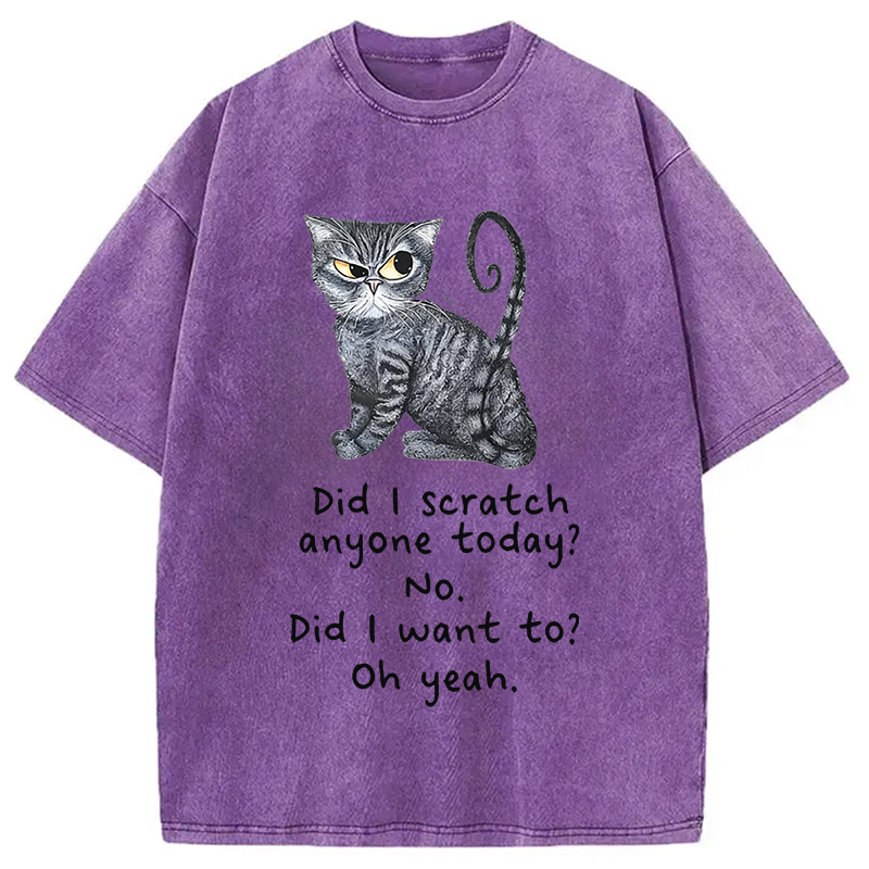 Modecanvas Funny Sarcastic Cat Have I Scratched Anyone Today? DTG Printing Washed T-Shirt